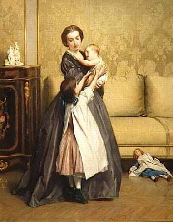 Gustave Leonard de Jonghe Jeune mere et ses enfants dans un salon Germany oil painting art